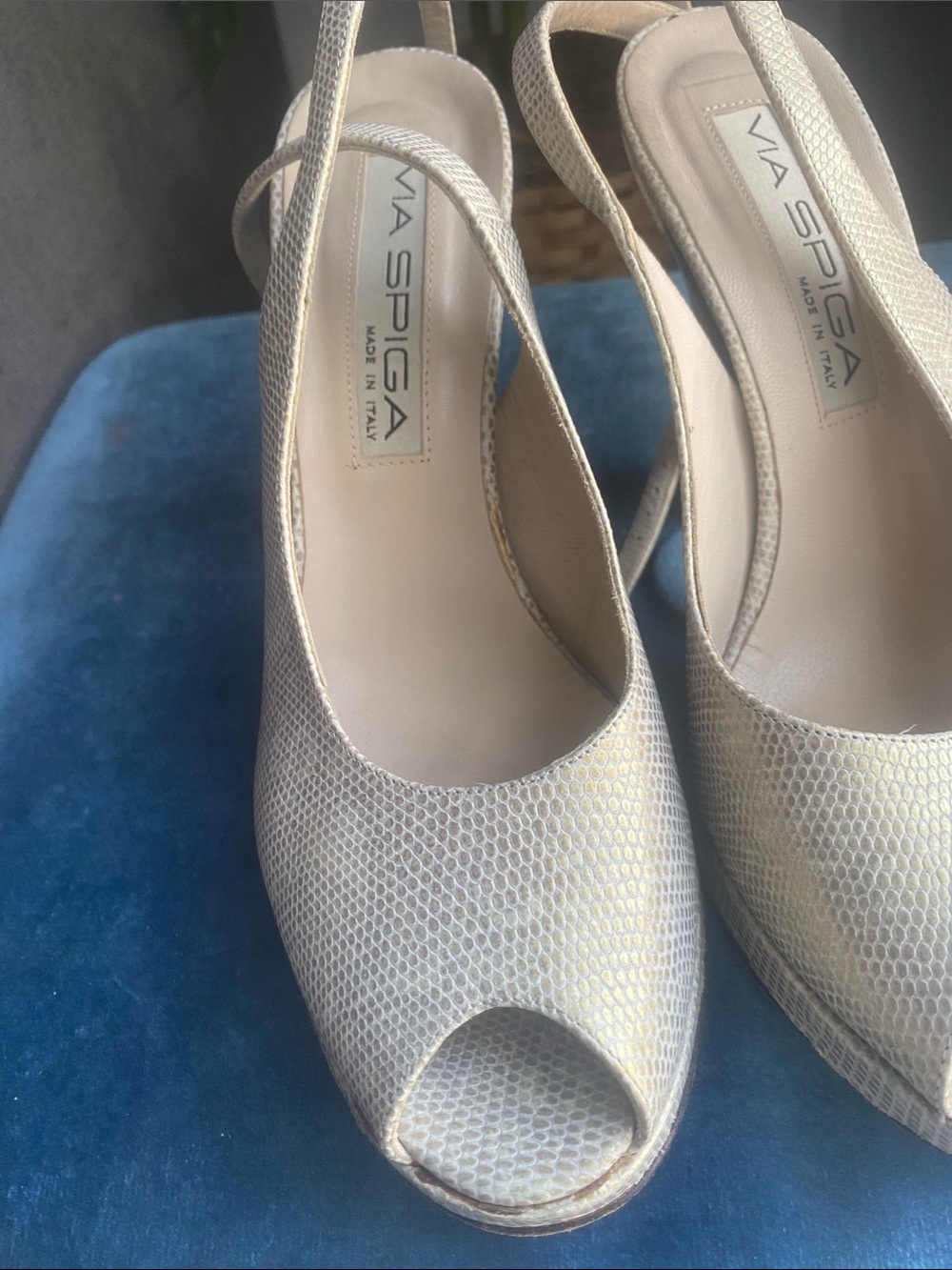 Via Spiga Ivory Peep-Toe Slingback Heels
